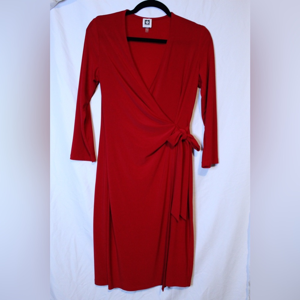 Anne Klein Red Long Sleeve Wrap Dress